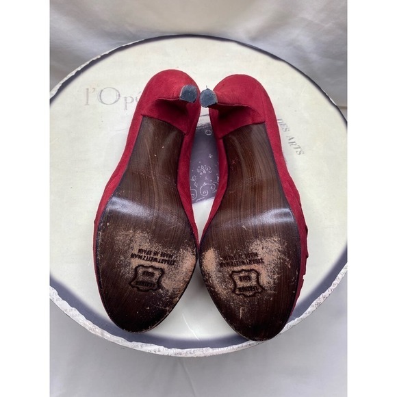 Stuart Weitzman Red Suede  Peep Toe Heels - Picture 7 of 9